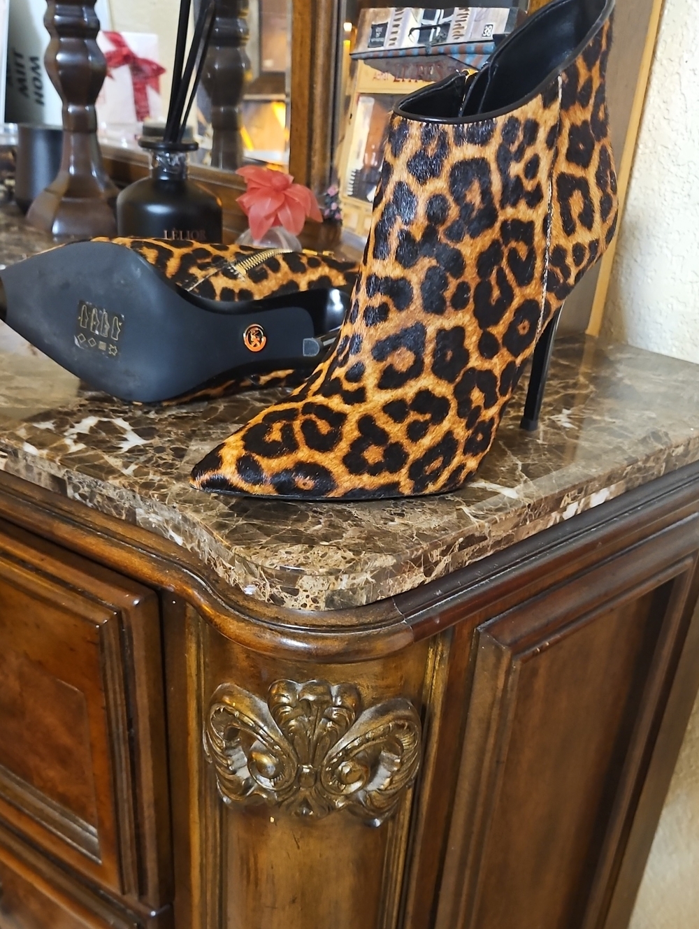 Michael Kors Leopard Print Pointed Toe Stiletto Ankle Booties